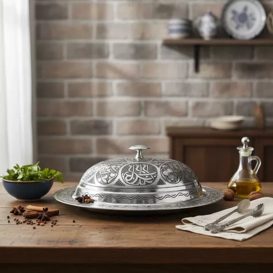 30 cm Bakır İşlemeli Eskitme Kayık Sahan (EFMR-2301-4)