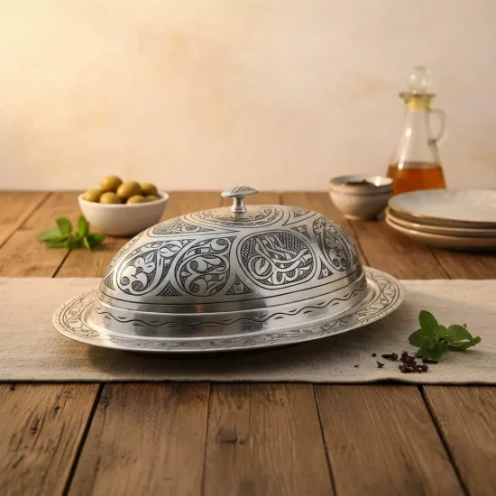 35 cm Bakır İşlemeli Eskitme Kayık Sahan (EFMR-2302-4)