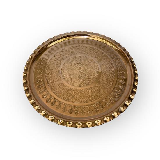 İşlemeli Çirtikli Bakır Tepsi 35 cm (EFMR-2936-1)