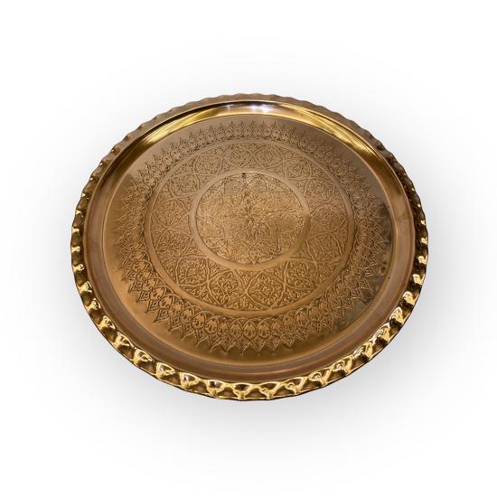 İşlemeli Çirtikli  Bakır Tepsi 38 cm (EFMR-2937-1)