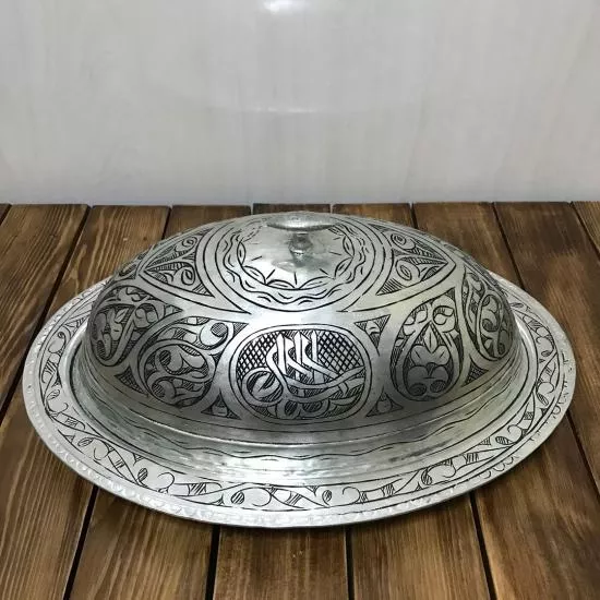 40 cm Bakır İşlemeli Eskitme Kayık Sahan (EFMR-2303-4)