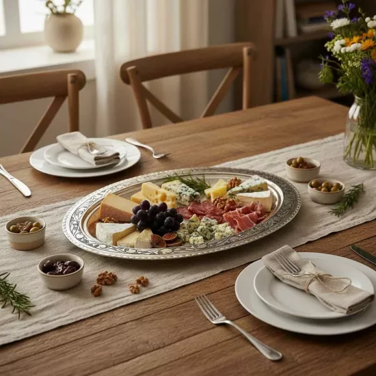 40 cm İşlemeli Bakır Kayık Tabak, İşlemeli Bakır İskender Tabağı (EFMR-2358-4)