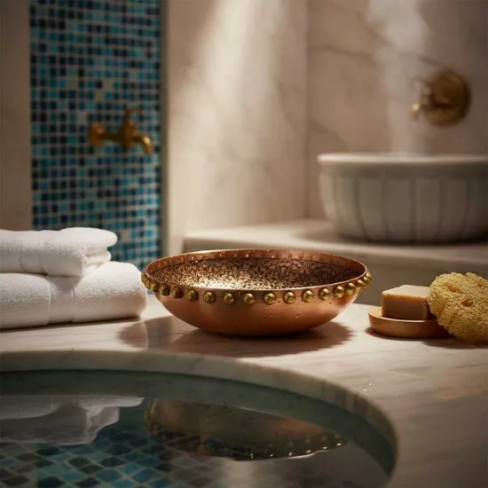 Ağır İşlemeli Bakır Hamam Tası (EFMR-3632-5)