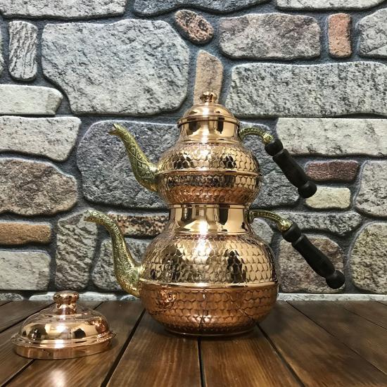 Bal Peteği Modelli Bakır Çaydanlık (EFMR-1515-1)