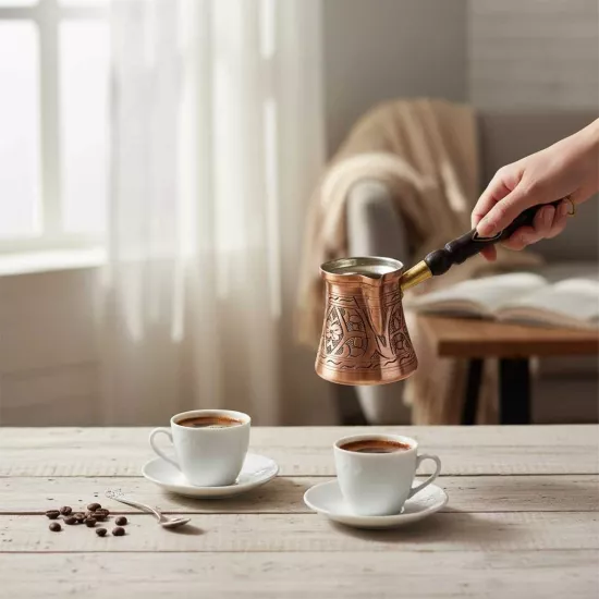 Paşa İşlemeli 2 Kişilik Bakır Cezve (EFMR-1425-52)