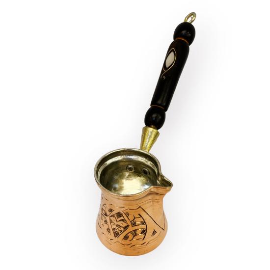 Paşa İşlemeli 2 Kişilik Bakır Cezve (EFMR-1425-12)