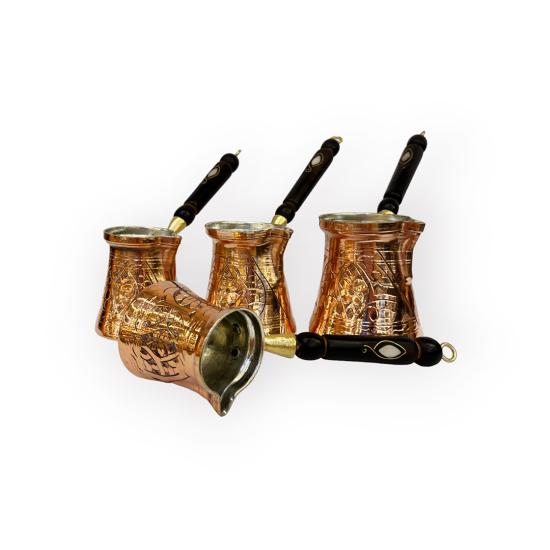 Paşa İşlemeli Bakır Cezve Takımı (EFMR-1416-1)