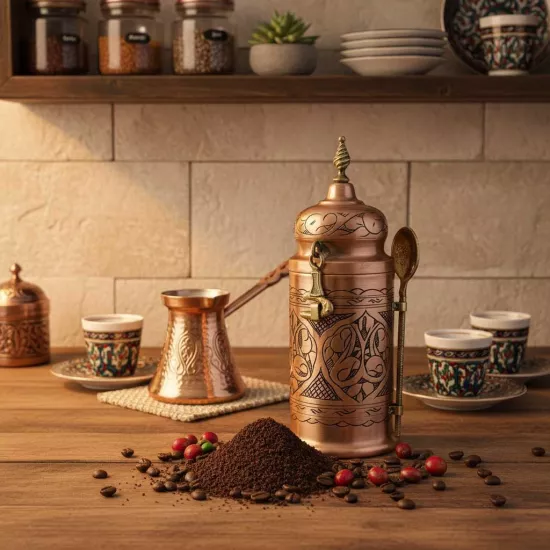 İşlemeli Bakır Kahve Kutusu (EFMR-1225-5)