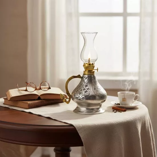 İşlemeli Bakır Gaz Lambası Küçük Boy (EFMR-1013-4)