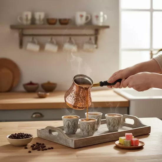 İşlemeli Saray Cezve 6 Kişilik (EFMR-1426-16)