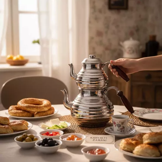 Dilimli Bakır Çaydanlık Orta Boy (EFMR-1513-2)