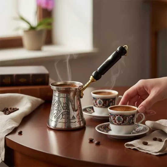 Paşa İşlemeli 2 Kişilik Bakır Cezve (EFMR-1425-42)