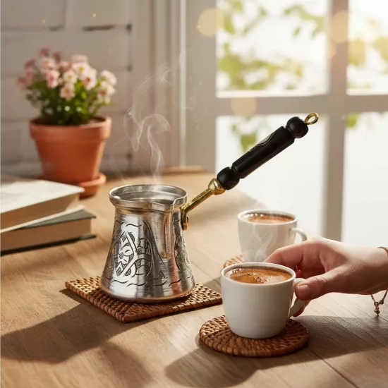 Paşa İşlemeli 3 Kişilik Bakır Cezve (EFMR-1425-43)