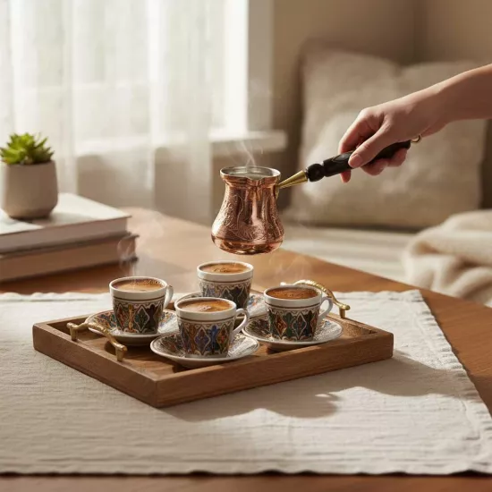 İşlemeli Saray Cezve 4 Kişilik (EFMR-1426-14)