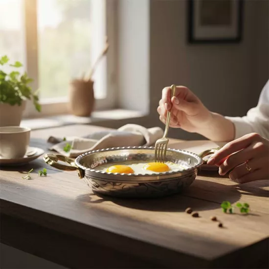 Bakır İşlemeli Eskitme Tava 17 cm (EFMR-2734-4)