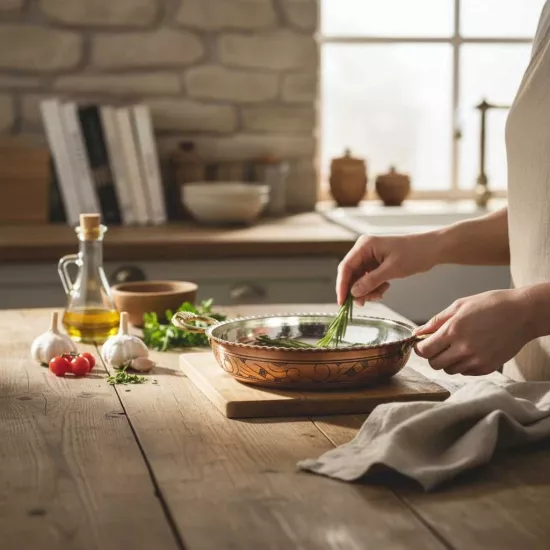 Bakır İşlemeli Eskitme Tava 19 cm (EFMR-2706-5)