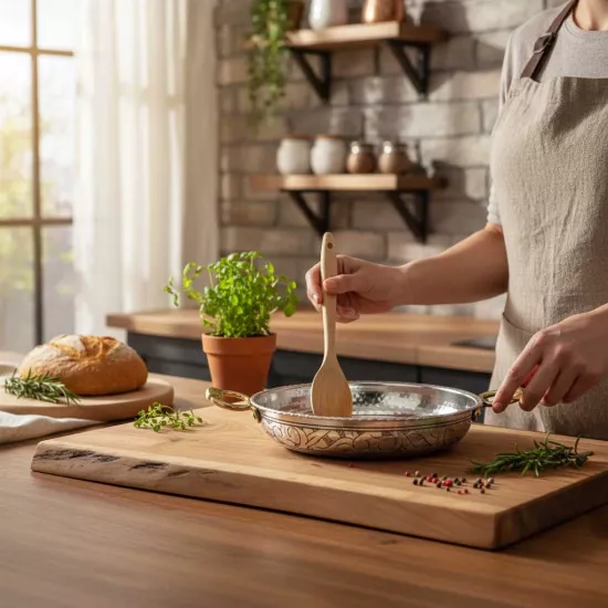 Bakır İşlemeli Eskitme Tava 21 cm (EFMR-2707-4)