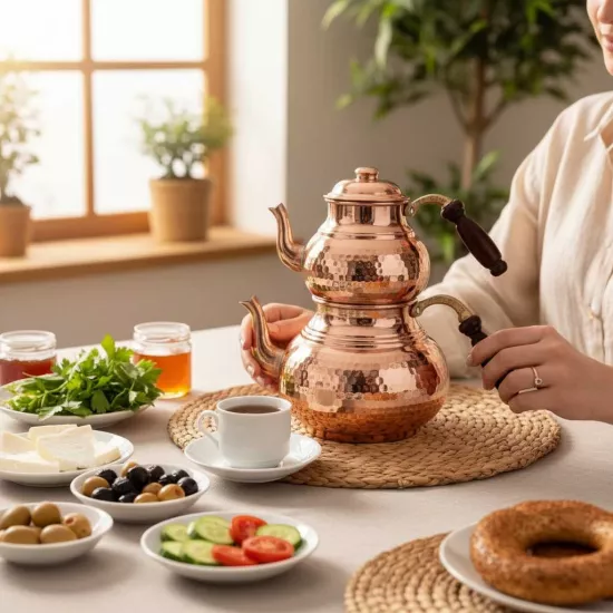 Küçük Boy Dövme Bakır Çaydanlık,  (EFMR-1502-1)