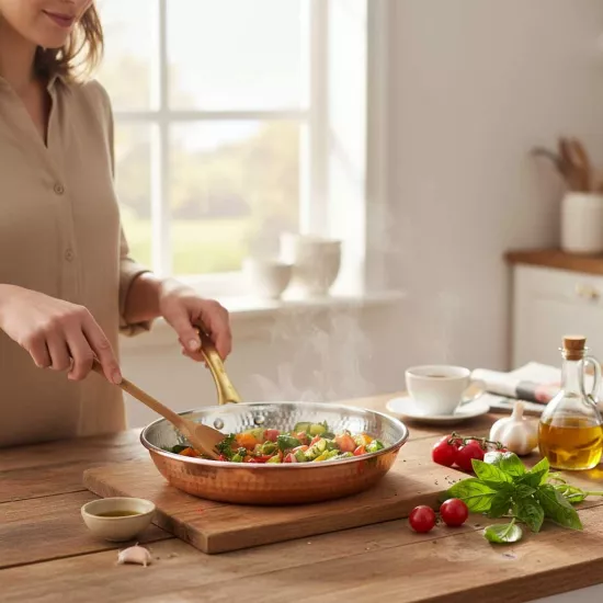 Tek Kulplu Dövme Bakır Tava (EFMR-2745-15)