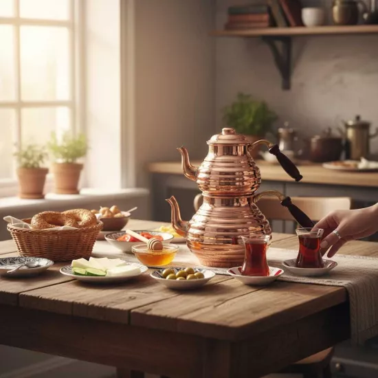 Dilimli Bakır Çaydanlık Orta Boy (EFMR-1513-1)