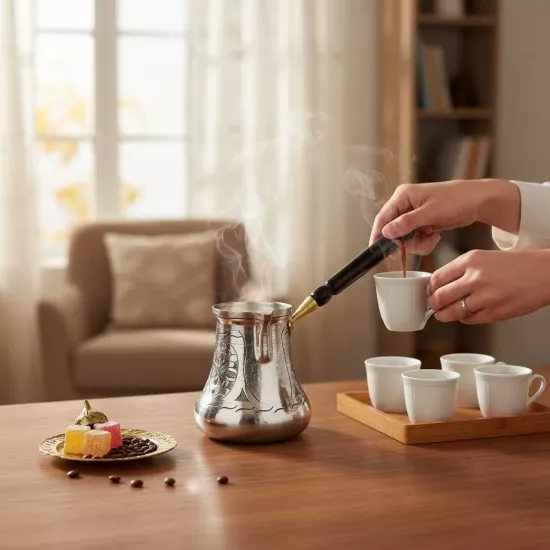 İşlemeli Saray Cezve 8 Kişilik (EFMR-1426-48)