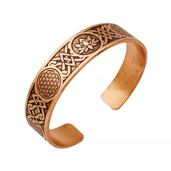 Lotus ve Yaşam Çiçeği Bakır Bileklik (EFMR-6132-3)