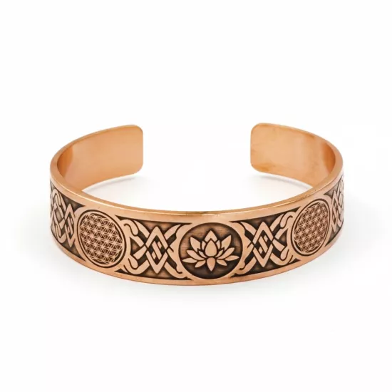 Lotus ve Yaşam Çiçeği Bakır Bileklik (EFMR-6132-3)