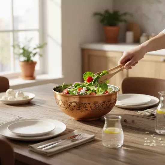 İşlemeli Eskitme Bakır Salata Kasesi (EFMR-2347-5)