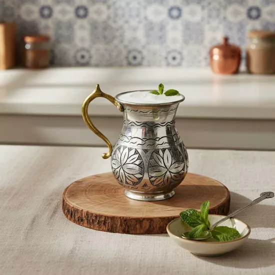 Oyma Nakış Eskitme Bakır Maşrapa (EFMR-2204-4)