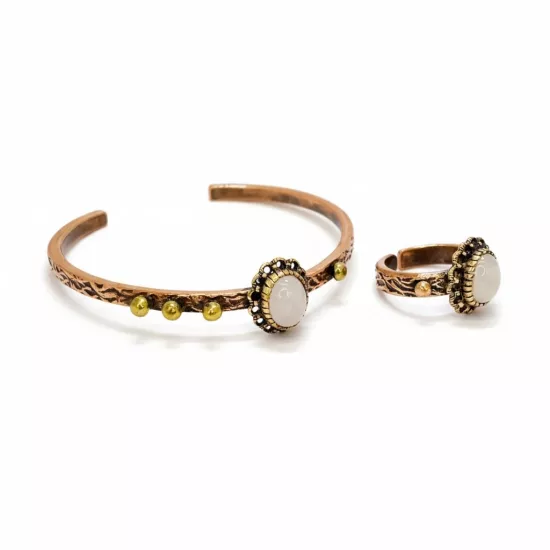 Pembe Kuvars Bileklik ve Yüzük   (EFMR-6073-3)