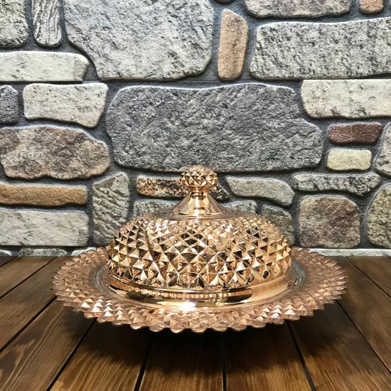 Piramit İşlemeli Bakır Pilavlık 35 cm (DKMPYZ28)