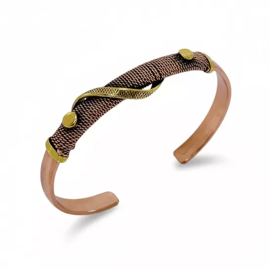 Pirinç Detaylı Tel Örme Bakır Bileklik (EFMR-6056-1)