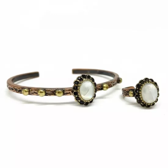 Sedef Taşlı Bakır Bileklik ve Yüzük  (EFMR-6086-3)