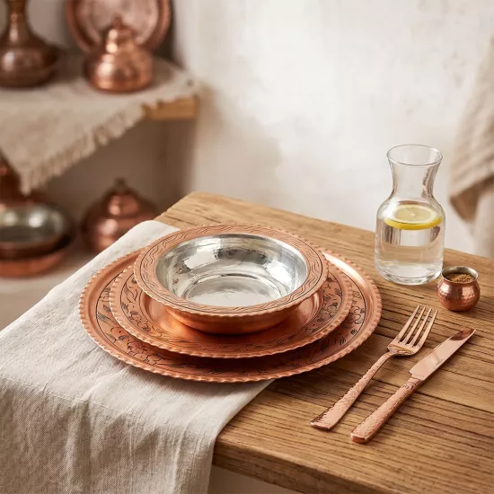 24 Pc. İşlemeli Bakır Yemek Takımı  ( EFMR-1609-5)