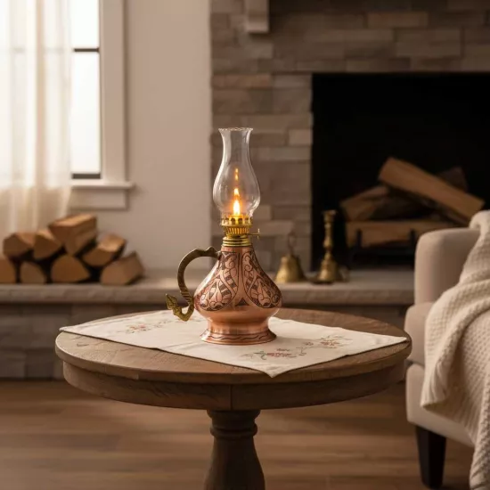 İşlemeli Bakır Gaz Lambası Küçük Boy (EFMR-1013-5)