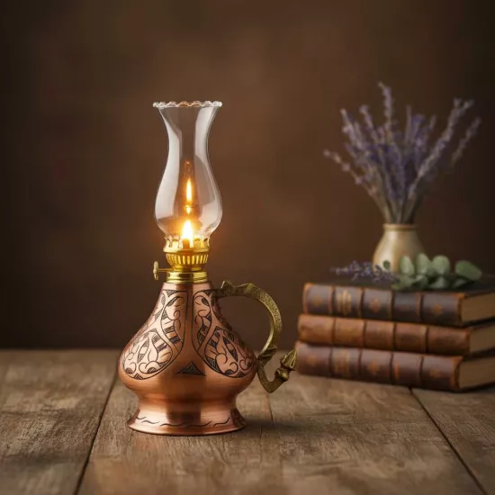 İşlemeli Bakır Gaz Lambası Küçük Boy (EFMR-1013-5)