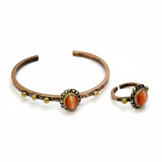 Turuncu Taşlı Kirpikli Bileklik Seti (EFMR-6105-3)