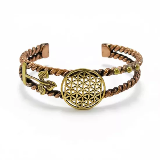 Yaşam Çiçeği Figürlü Bakır Bileklik (EFMR-6087-3)