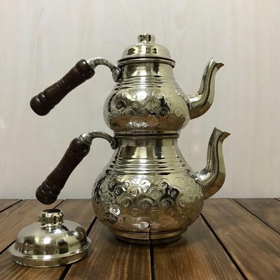 Zımba Nakışlı Bakır Çaydanlık Küçük Boy, İşlemeli Bakır Çaydanlık, Küçük Boy Bakır Çaydanlık (EFMR-1501-2)