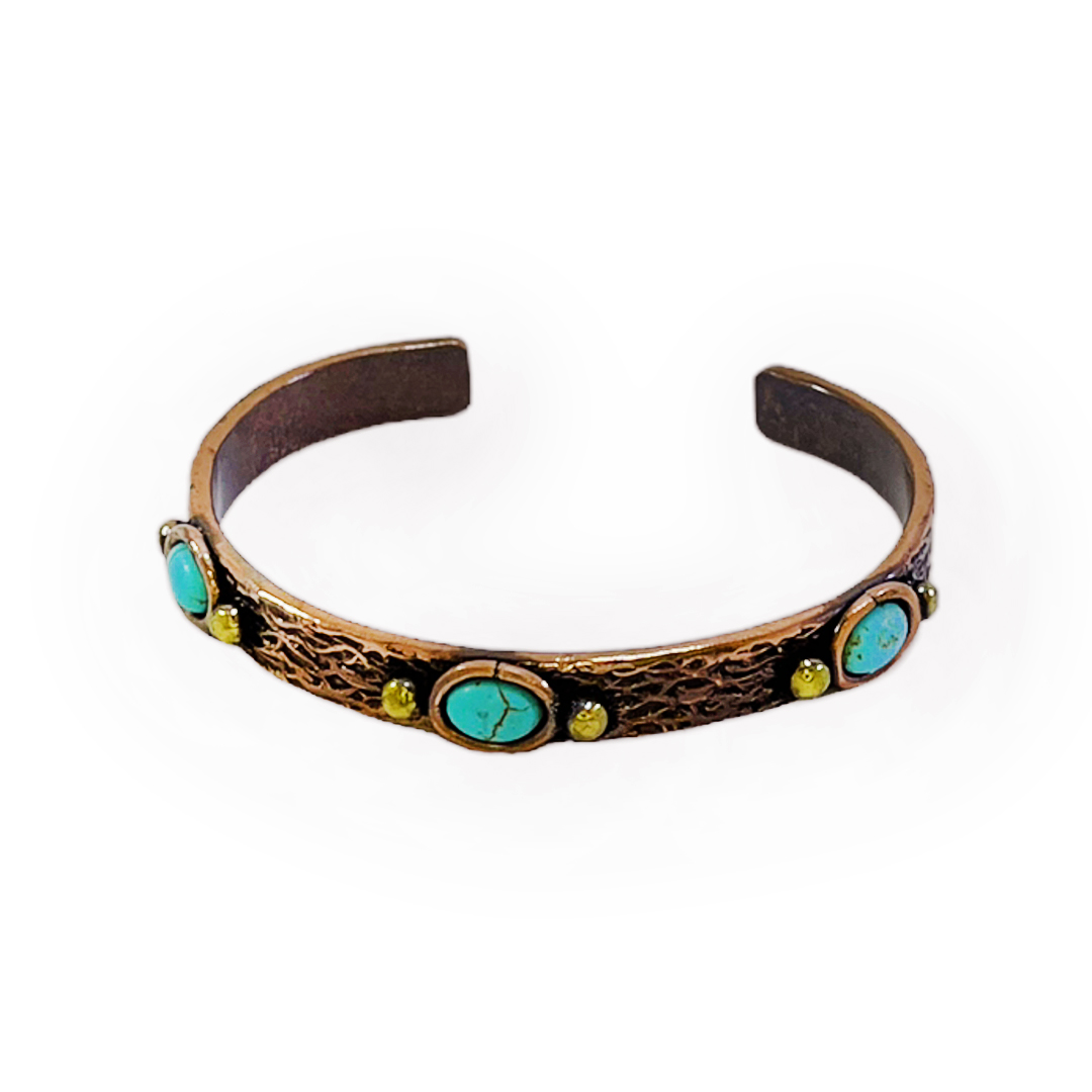 Turkuaz Doğal Taşlı Ağaç Kabuğu Bakır Bileklik, K6017