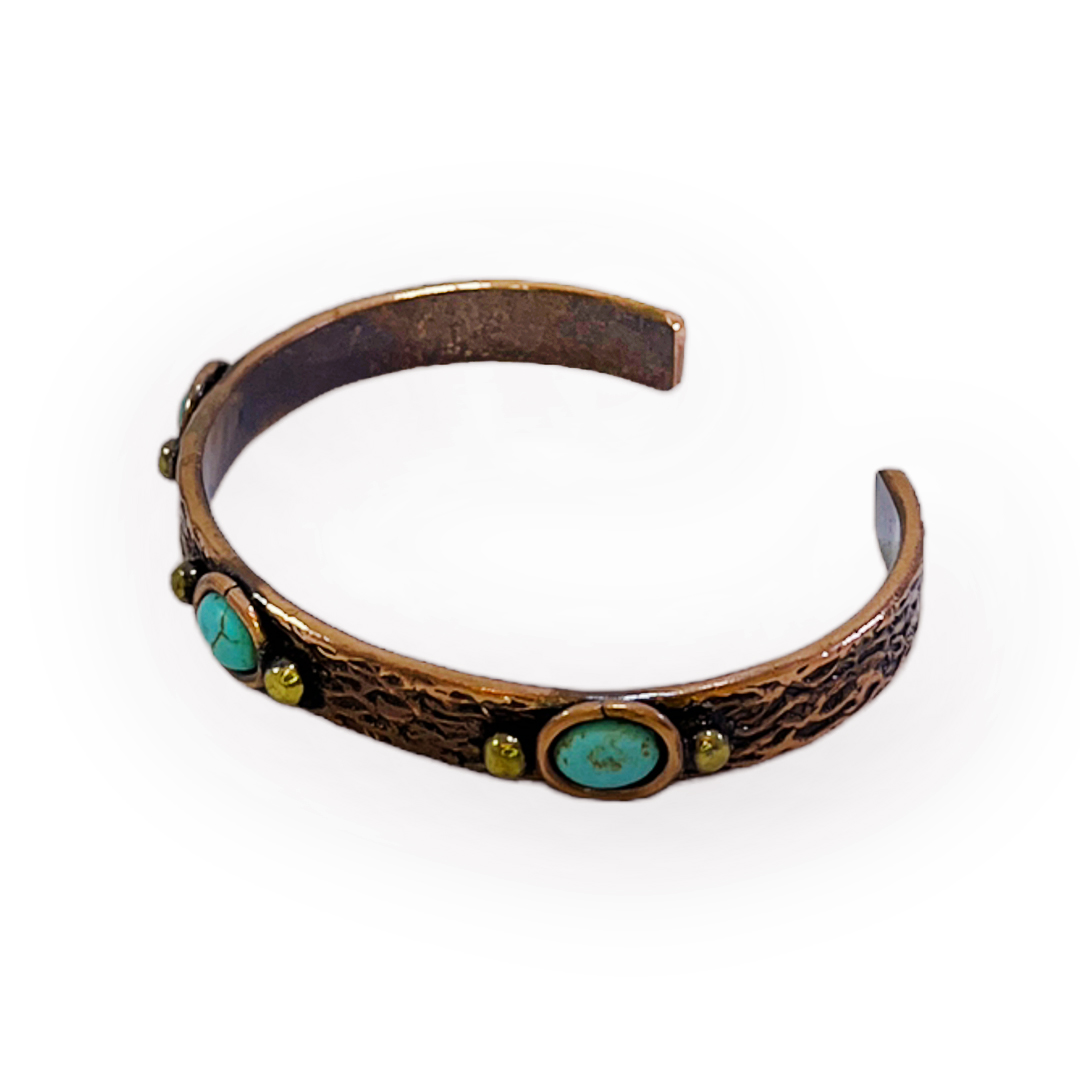 Turkuaz Doğal Taşlı Ağaç Kabuğu Bakır Bileklik, K6017