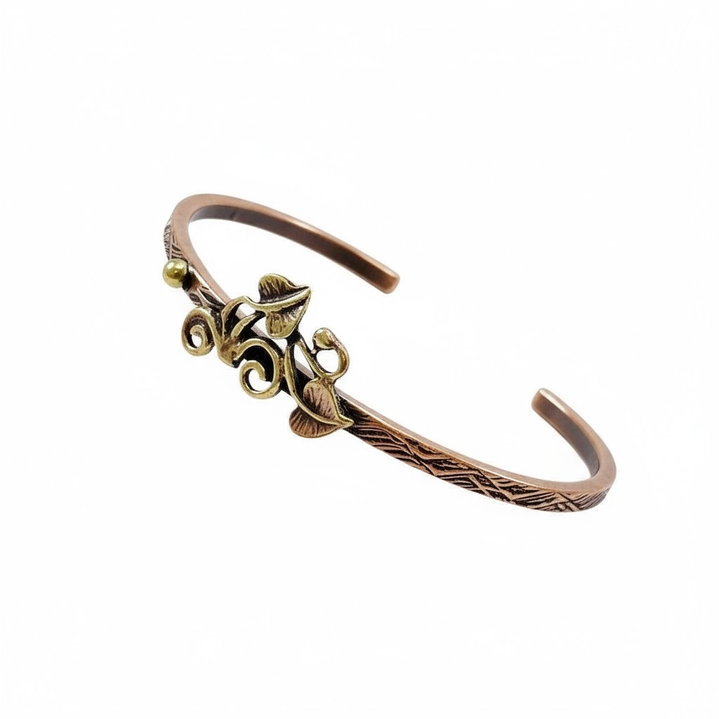 Yaprak Figürlü Ağaç Kabuğu Bakır Bileklik
